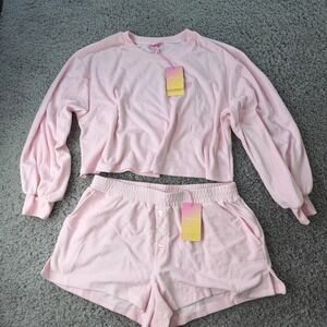 NWT Stoney Clover Lane X Target Pink Terry Cloth Sweatshirt XL and Shorts L Set